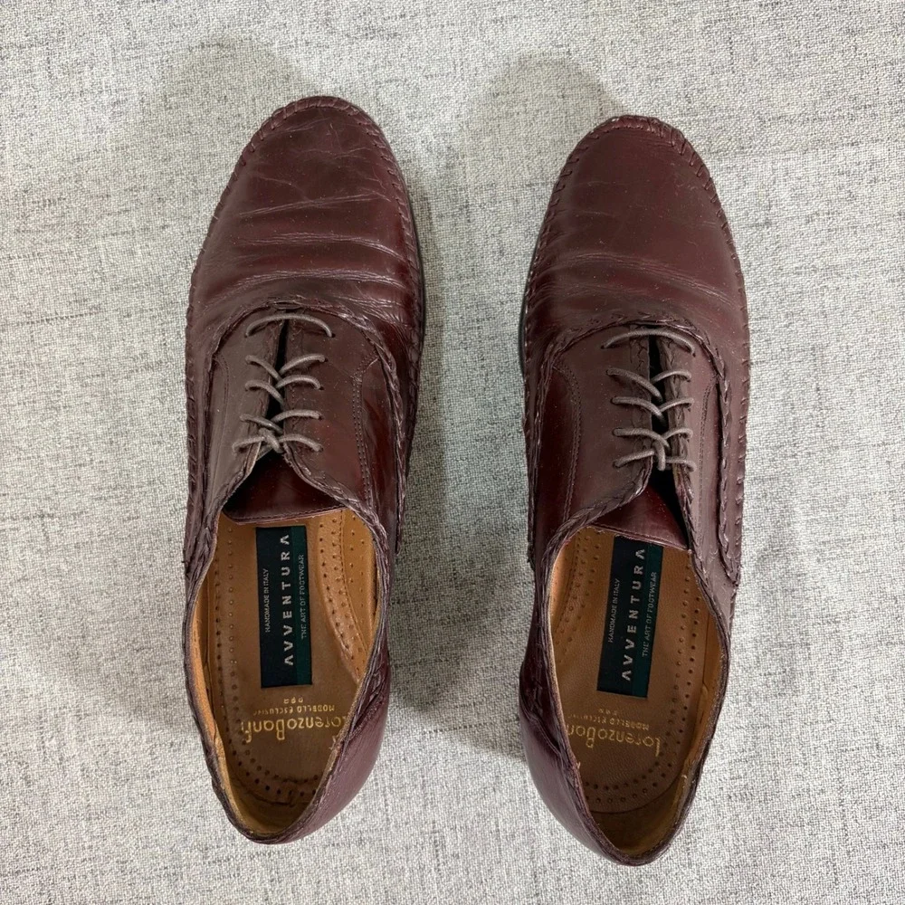 Lorenzo Banfi Avventura Shoe Men 9.5M Burgundy Leather Whipstitch Oxford Italy